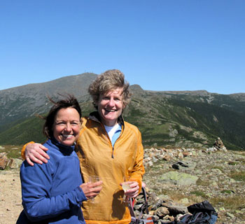 two woman in the mountains