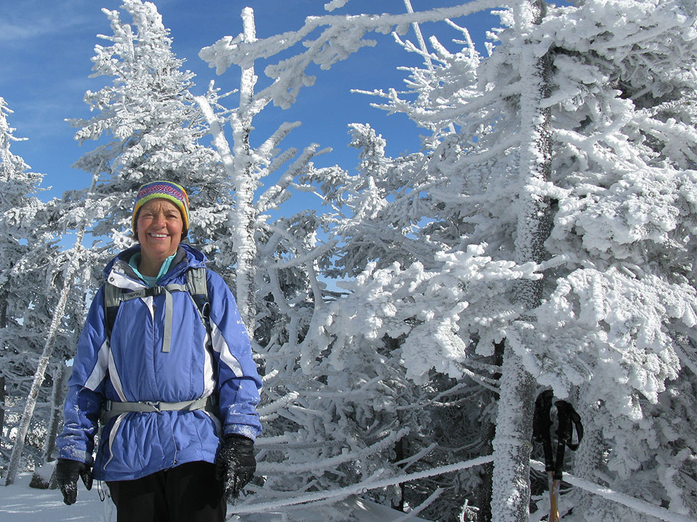 hiker on the trail in winter