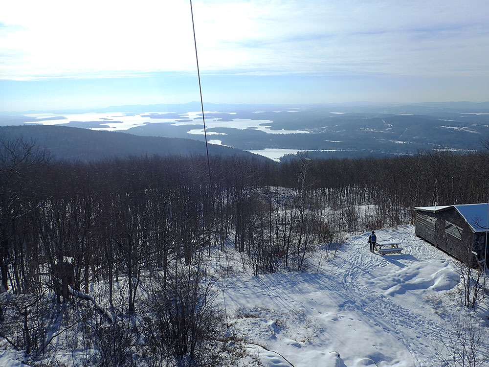 view of Lake Winnepesaukee frozen in winter