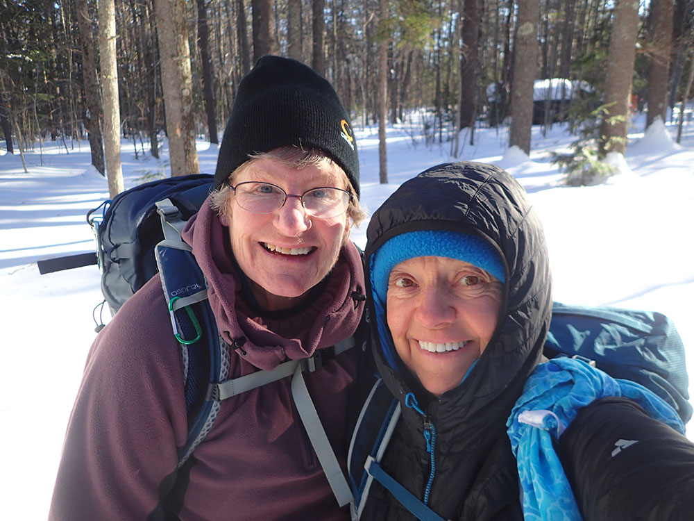 Nancy and Pat two hikers at the trailhead in frigid cold