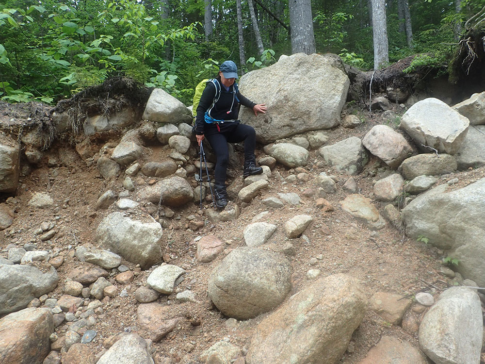 Nancy hiker navigating boulder field