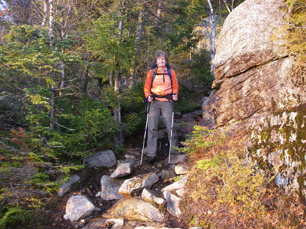 hiker with poles on the trail