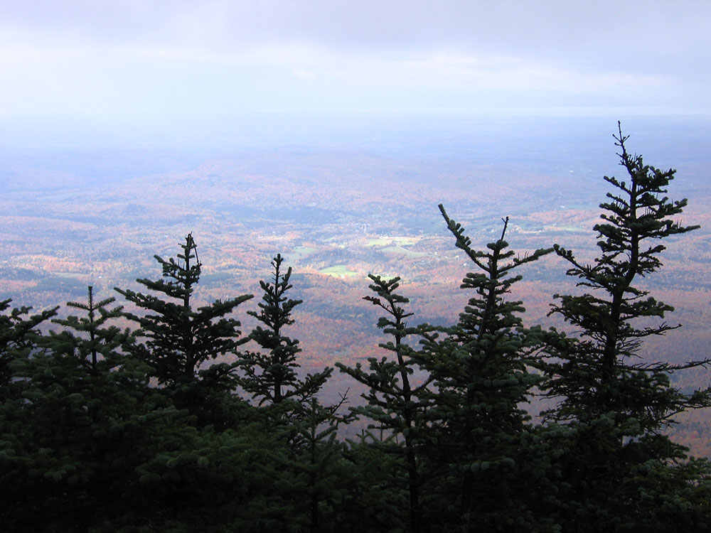 view through clouds of Stowe, VT