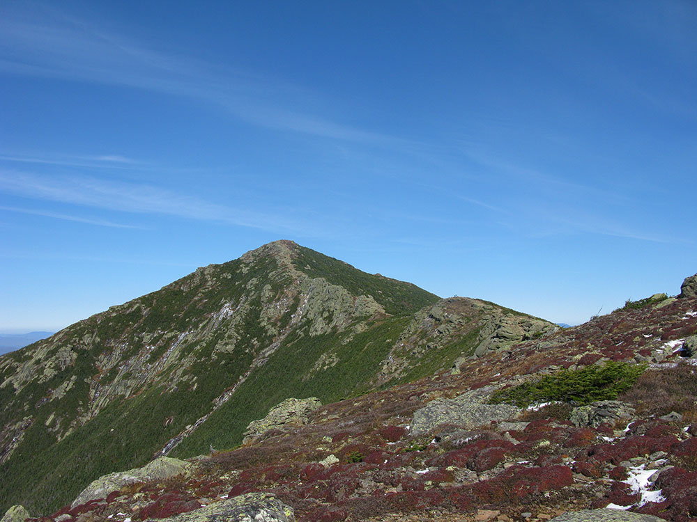 view of mountain top on ridge above tree line