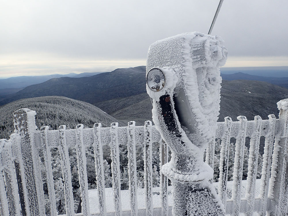 rime ice covered binoculars
